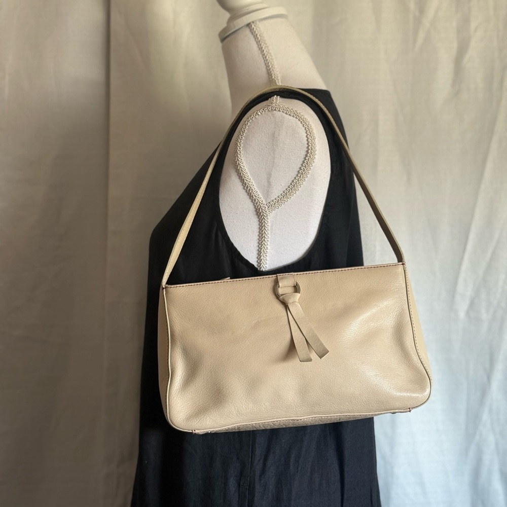 90s Vintage Ann Taylor Cream Shoulder Bag with Bow Accent
